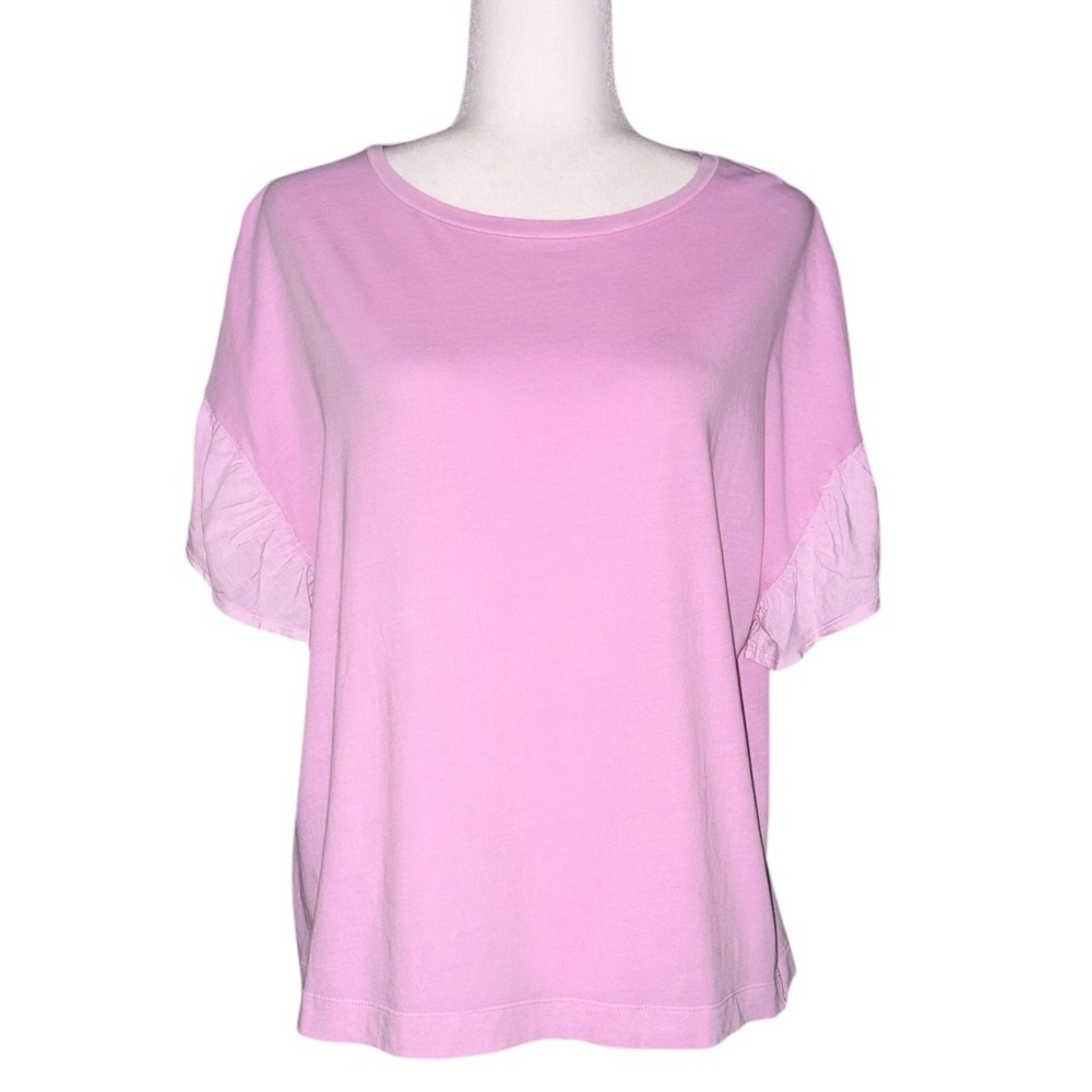 Tribal Jeans Womens Lily Pink Ruffle Sleeve Vintage Wash Knit Top Coquette S NWT